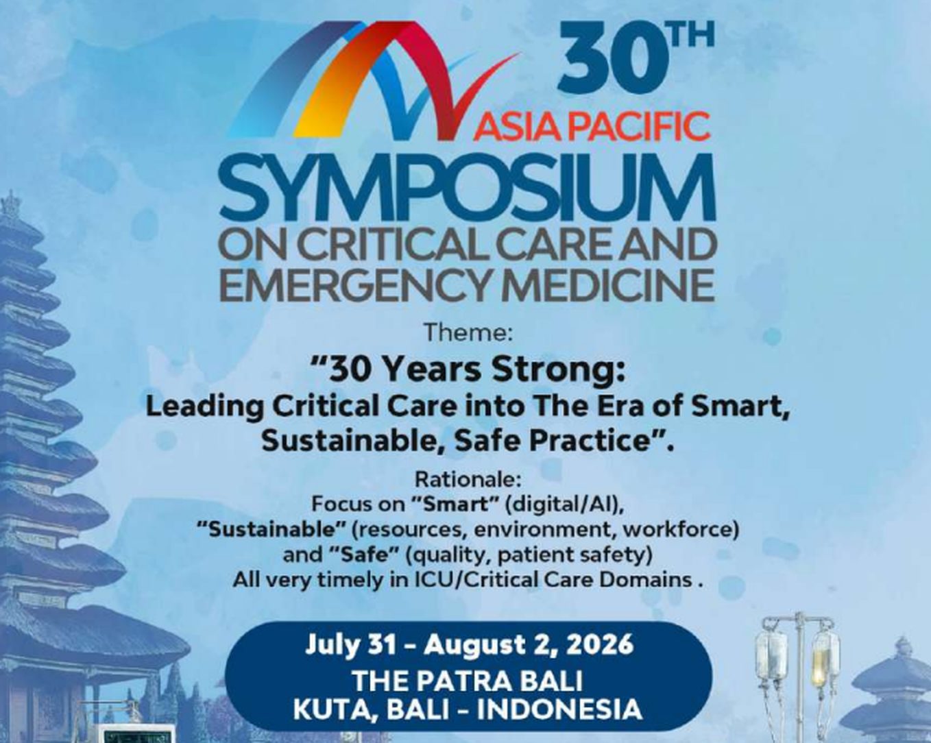Official 2nd Announcement banner of the 30th Asia Pacific Symposium on Critical Care and Emergency Medicine 2026 in Bali